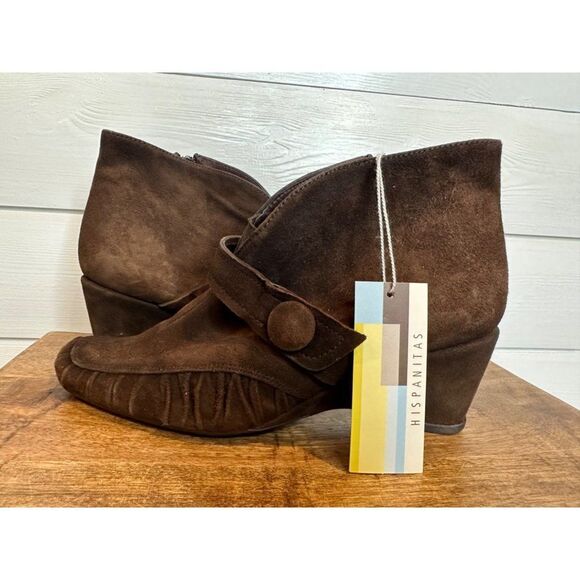 Hispanitas Brown Leather Suede Pointy Ankle Booties NWT Size 38 (7.5) - Picture 2 of 11